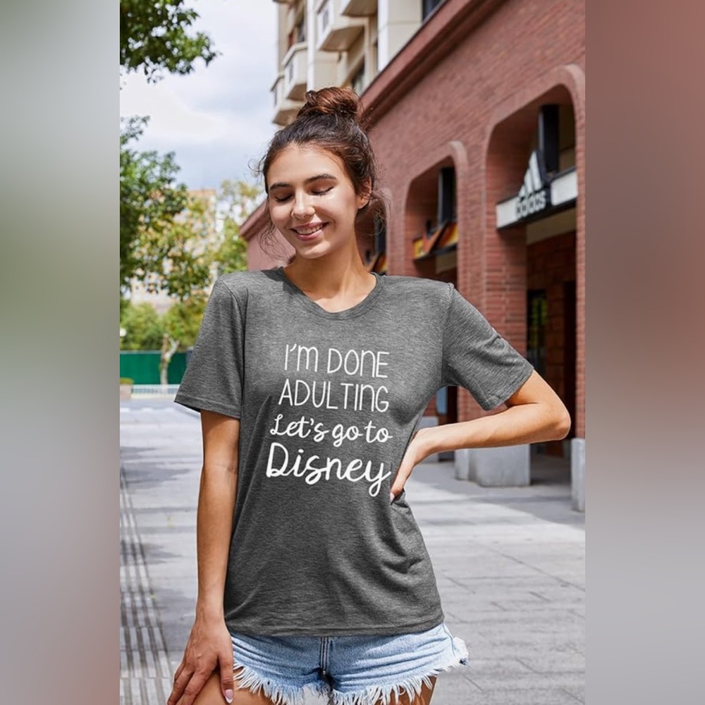 RESERVED FB I'm Done Adulting Lets Go to Disney Women's short Sleeve T-Shirt L - Picture 4 of 12